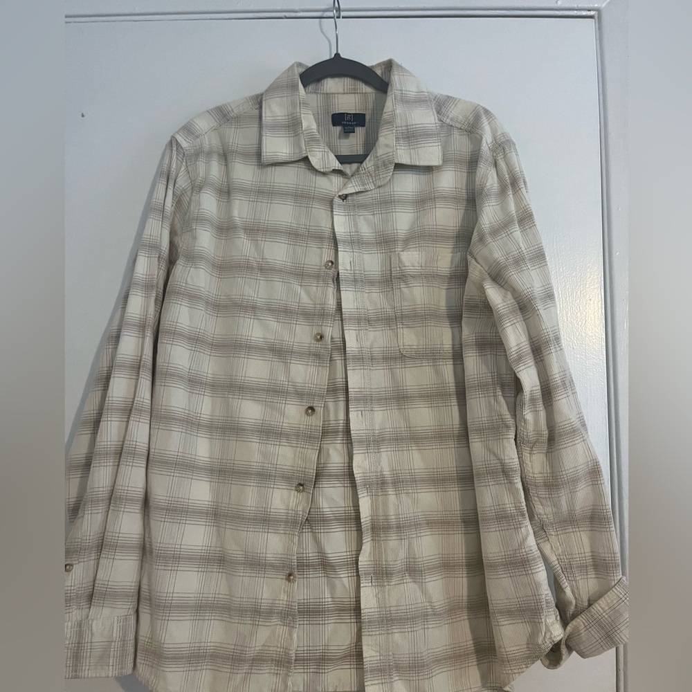 George Men's Casual Button Down Shirt - Beige Plaid